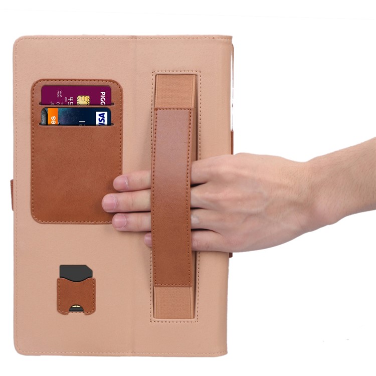 Card Holder Stand PU Leather Tablet Case with Elastic Hand Strap for Samsung Galaxy Tab S5e SM-T720 - Brown-8