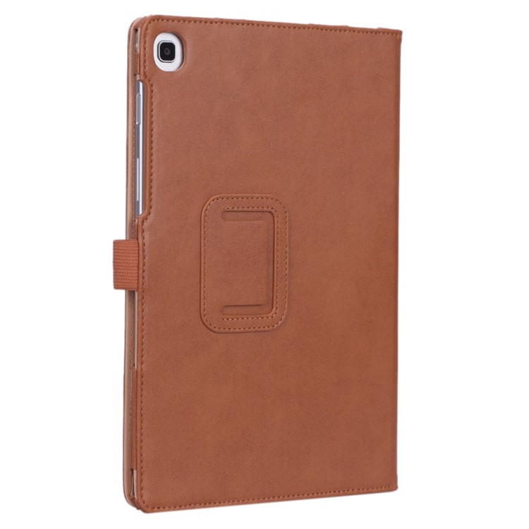 Card Holder Stand PU Leather Tablet Case with Elastic Hand Strap for Samsung Galaxy Tab S5e SM-T720 - Brown-4