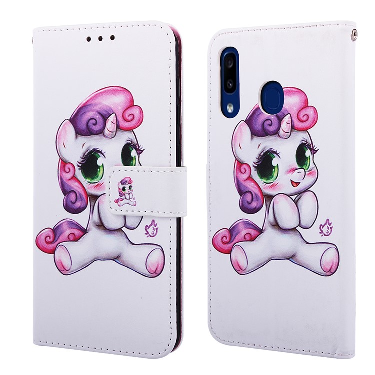 Pattern Printing Wallet Leather Stand Cover for Samsung Galaxy A30/A20 - Lovely Unicorn-3