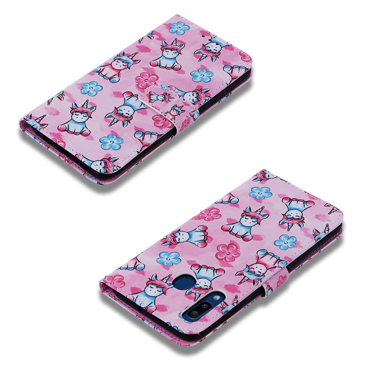 Pattern Printing Wallet Leather Stand Cover for Samsung Galaxy A30/A20 - Unicorns and Flower-7