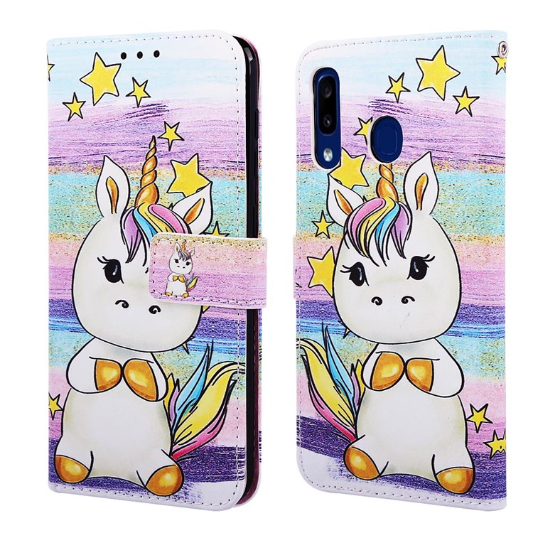 Pattern Printing Wallet Leather Stand Cover for Samsung Galaxy A30/A20 - Star and Unicorn-3
