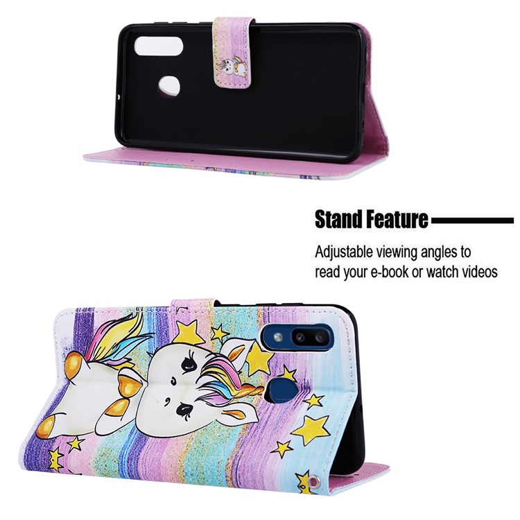Pattern Printing Wallet Leather Stand Cover for Samsung Galaxy A30/A20 - Star and Unicorn-4