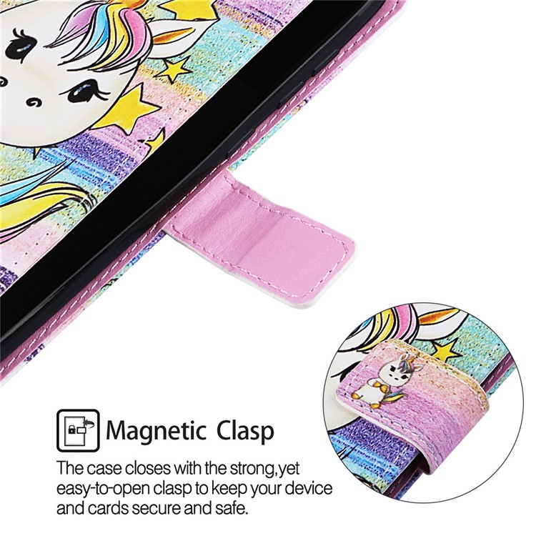 Pattern Printing Wallet Leather Stand Cover for Samsung Galaxy A30/A20 - Star and Unicorn-5