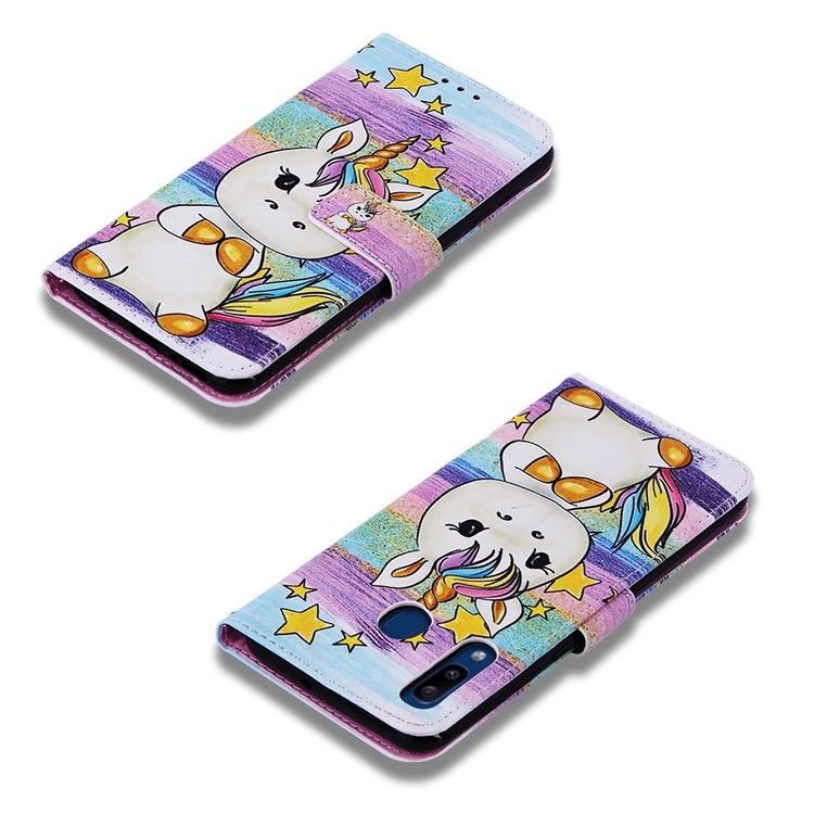 Pattern Printing Wallet Leather Stand Cover for Samsung Galaxy A30/A20 - Star and Unicorn-7