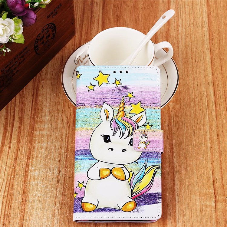 Pattern Printing Wallet Leather Stand Cover for Samsung Galaxy A30/A20 - Star and Unicorn-8