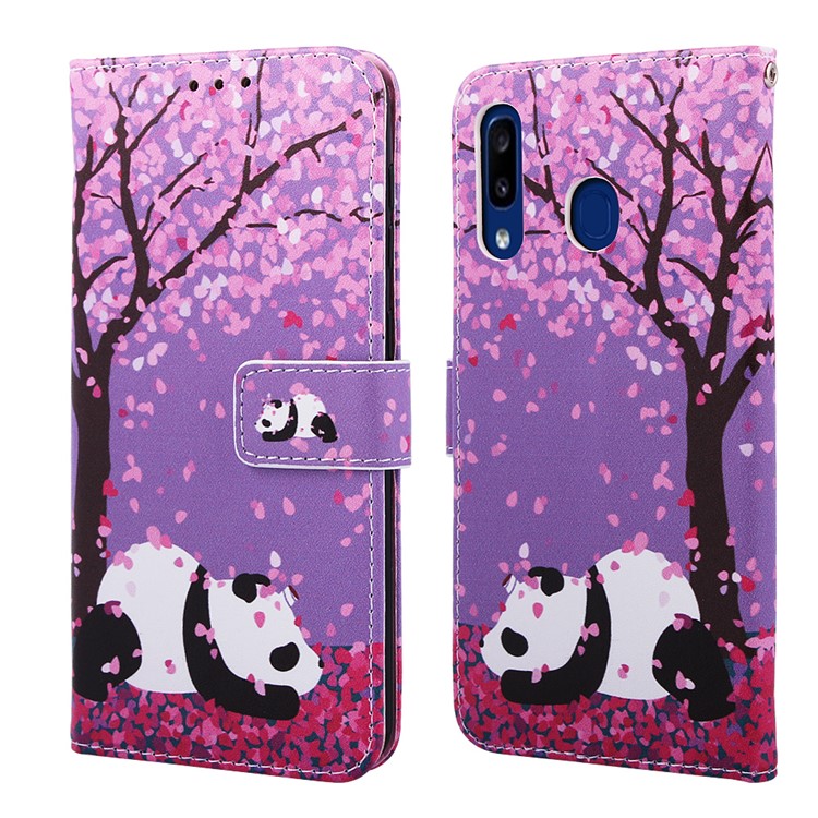 Pattern Printing Wallet Leather Stand Cover for Samsung Galaxy A30/A20 - Panda Under The Tree-3