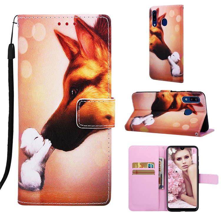 

Pattern Printing Wallet Leather Stand Cover for Samsung Galaxy A30/A20 - Cat and Dog, Galaxy A30