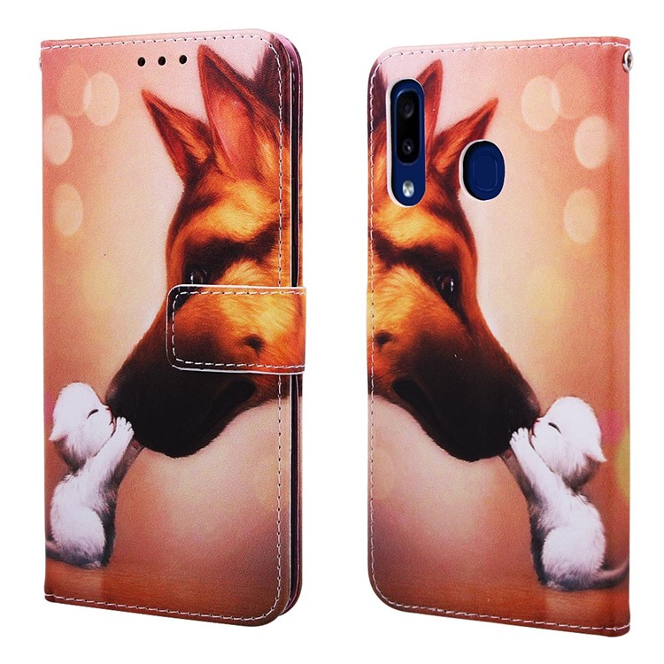 Pattern Printing Wallet Leather Stand Cover for Samsung Galaxy A30/A20 - Cat and Dog-3