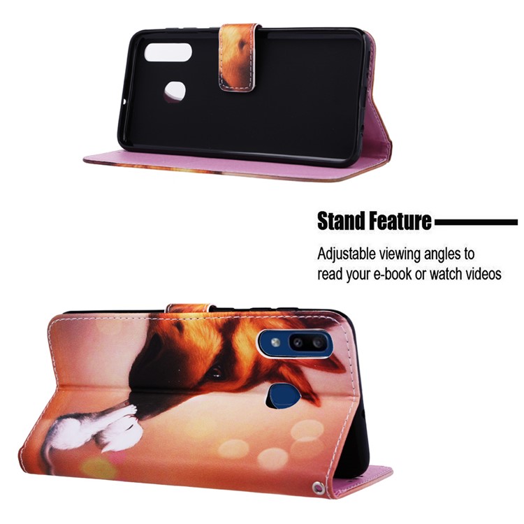 Pattern Printing Wallet Leather Stand Cover for Samsung Galaxy A30/A20 - Cat and Dog-4