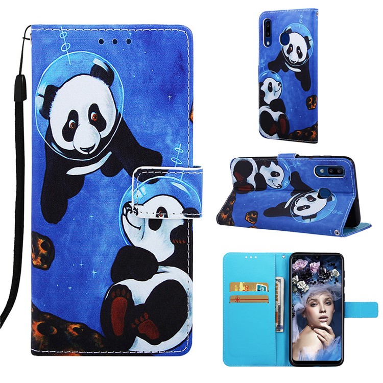 Pattern Printing Wallet Leather Stand Cover for Samsung Galaxy A30/A20 - Two Pandas-1