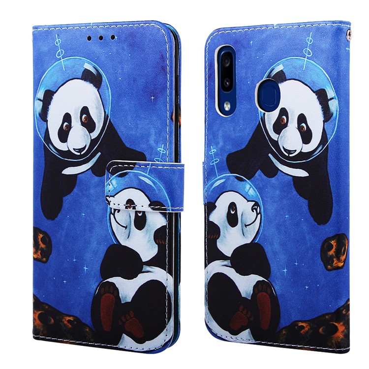 Pattern Printing Wallet Leather Stand Cover for Samsung Galaxy A30/A20 - Two Pandas-4
