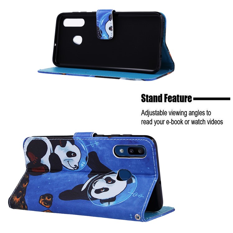 Pattern Printing Wallet Leather Stand Cover for Samsung Galaxy A30/A20 - Two Pandas-5