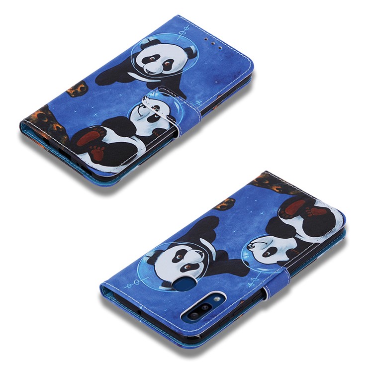 Pattern Printing Wallet Leather Stand Cover for Samsung Galaxy A30/A20 - Two Pandas-8