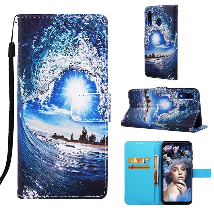 Pattern Printing Wallet Leather Stand Cover for Samsung Galaxy A30/A20 - Wave-1