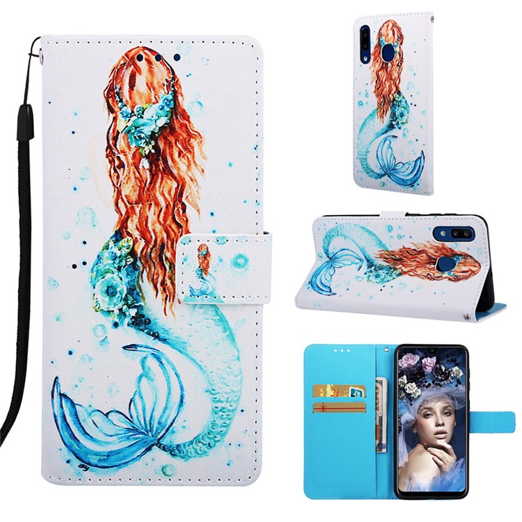 Pattern Printing Wallet Leather Stand Cover for Samsung Galaxy A30/A20 - Mermaid-1