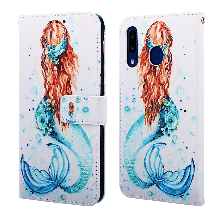 Pattern Printing Wallet Leather Stand Cover for Samsung Galaxy A30/A20 - Mermaid-3