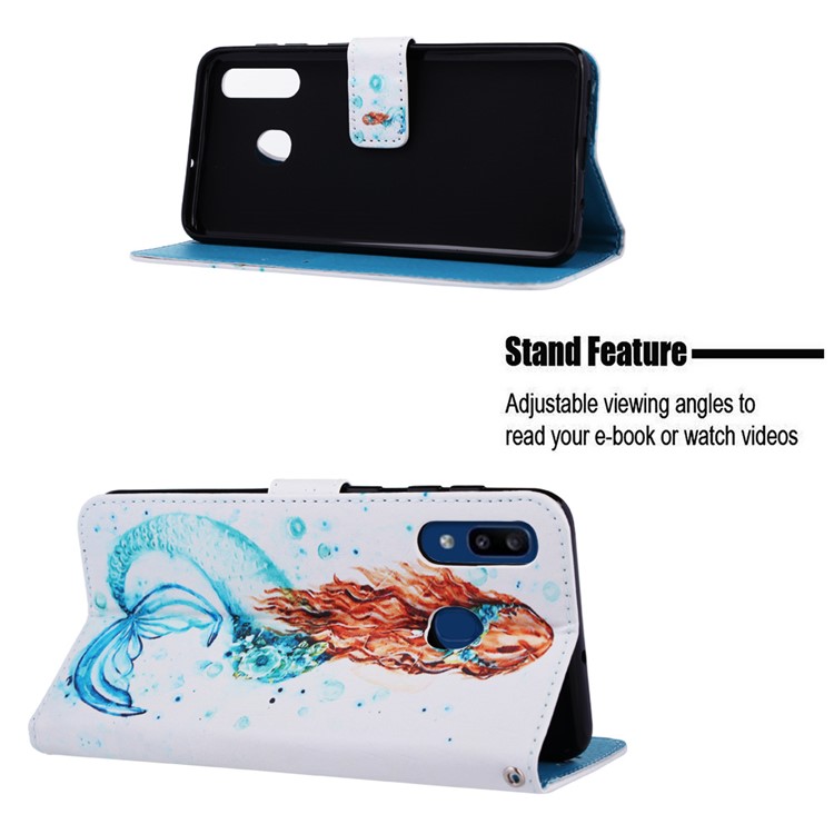 Pattern Printing Wallet Leather Stand Cover for Samsung Galaxy A30/A20 - Mermaid-4