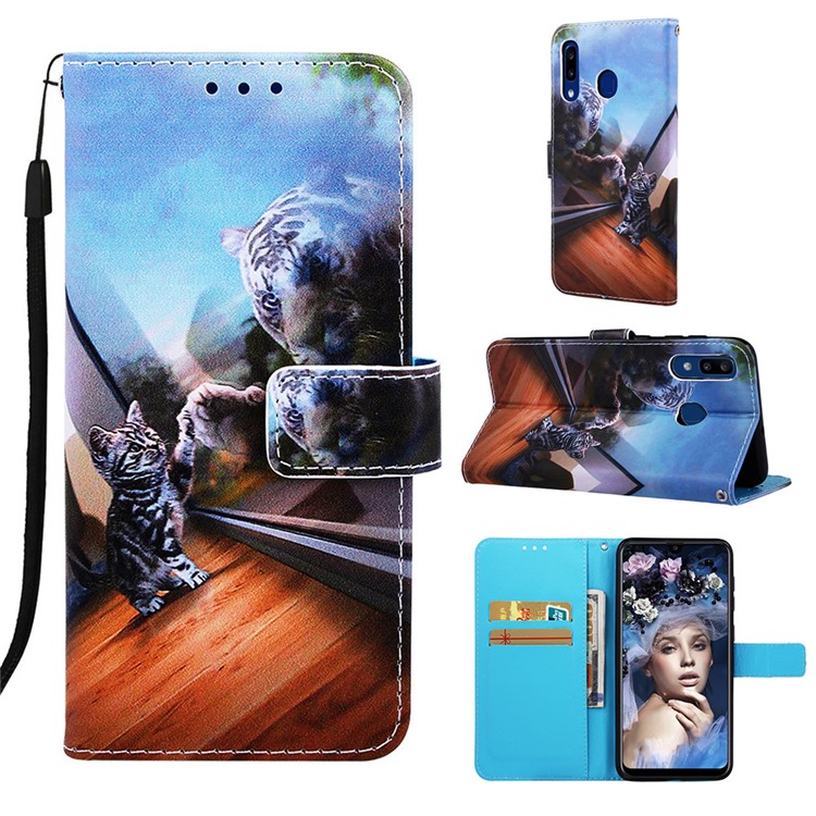 Pattern Printing Wallet Leather Stand Cover for Samsung Galaxy A30/A20 - Cat and Tiger-1