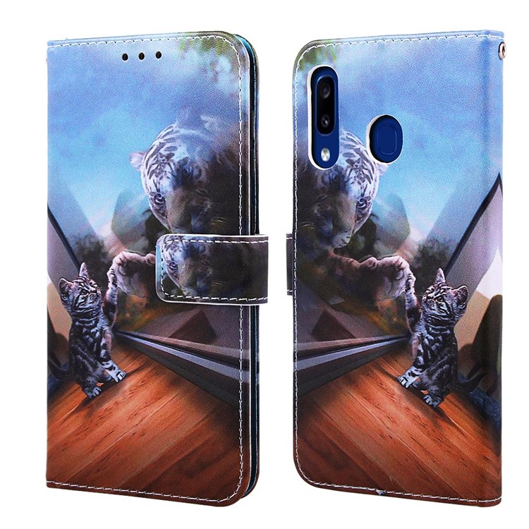 Pattern Printing Wallet Leather Stand Cover for Samsung Galaxy A30/A20 - Cat and Tiger-3