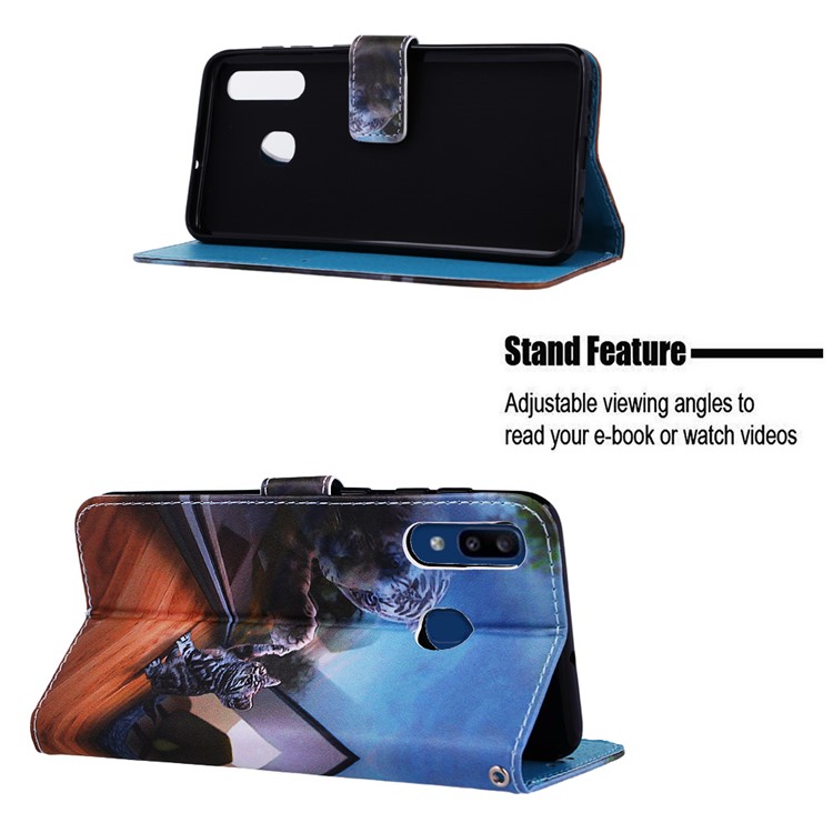 Pattern Printing Wallet Leather Stand Cover for Samsung Galaxy A30/A20 - Cat and Tiger-4