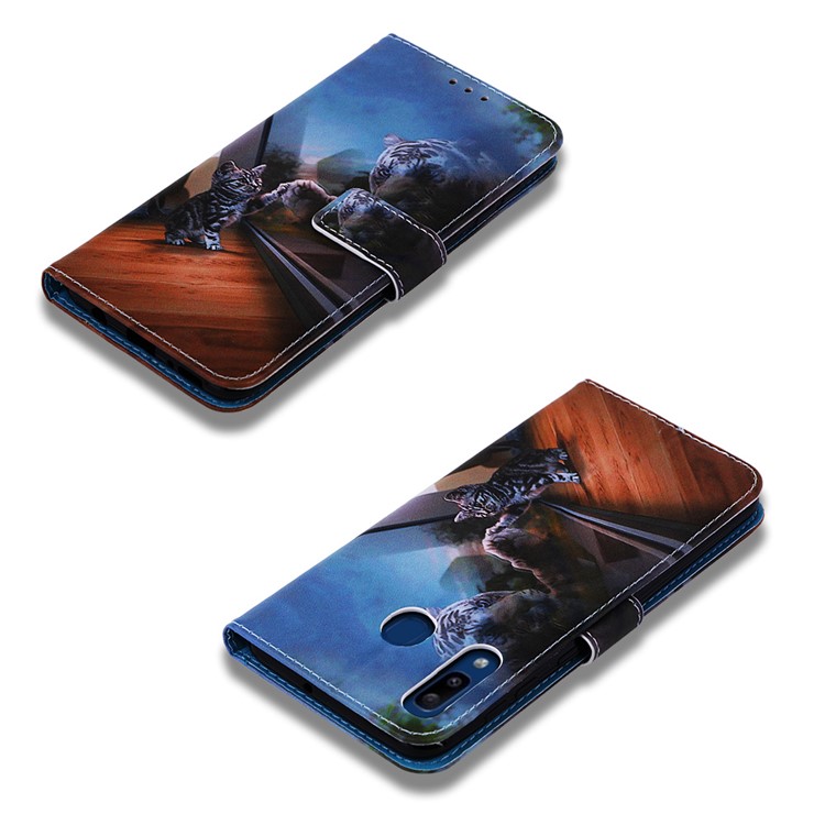 Pattern Printing Wallet Leather Stand Cover for Samsung Galaxy A30/A20 - Cat and Tiger-7