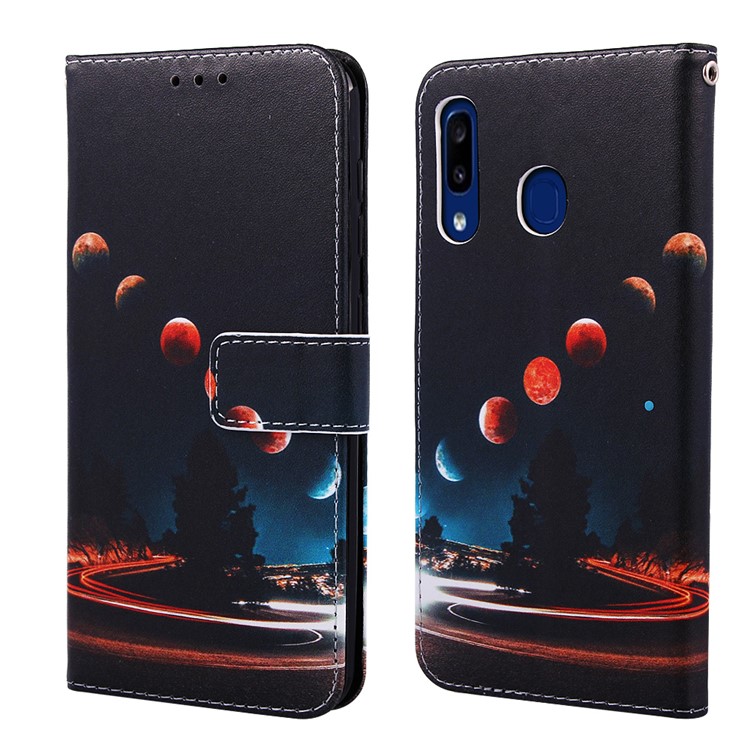 Pattern Printing Wallet Leather Stand Cover for Samsung Galaxy A30/A20 - Moon-3