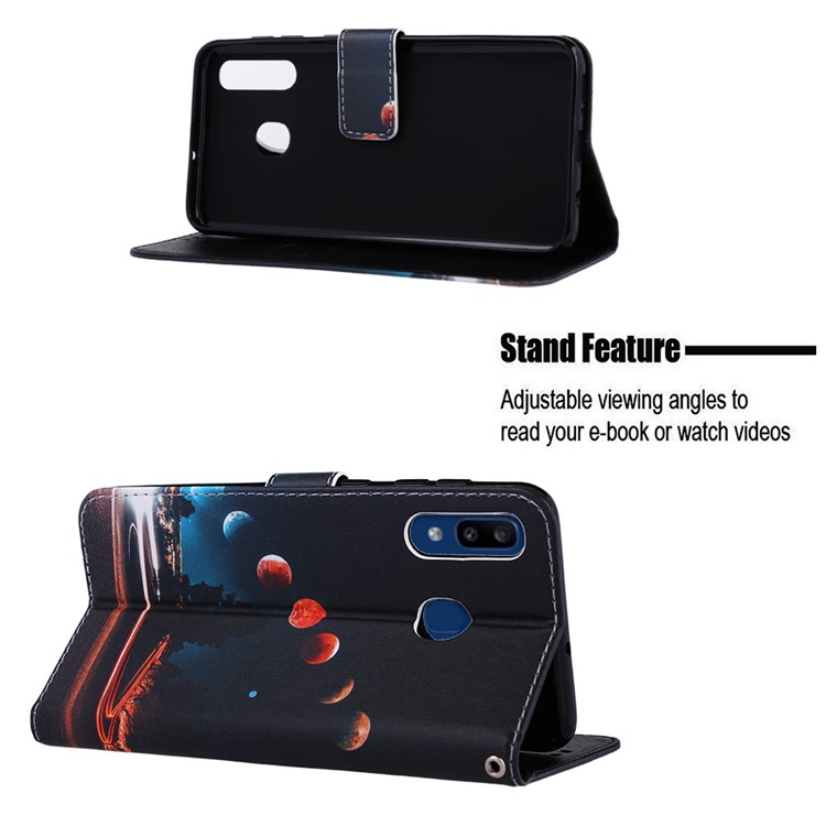 Pattern Printing Wallet Leather Stand Cover for Samsung Galaxy A30/A20 - Moon-4