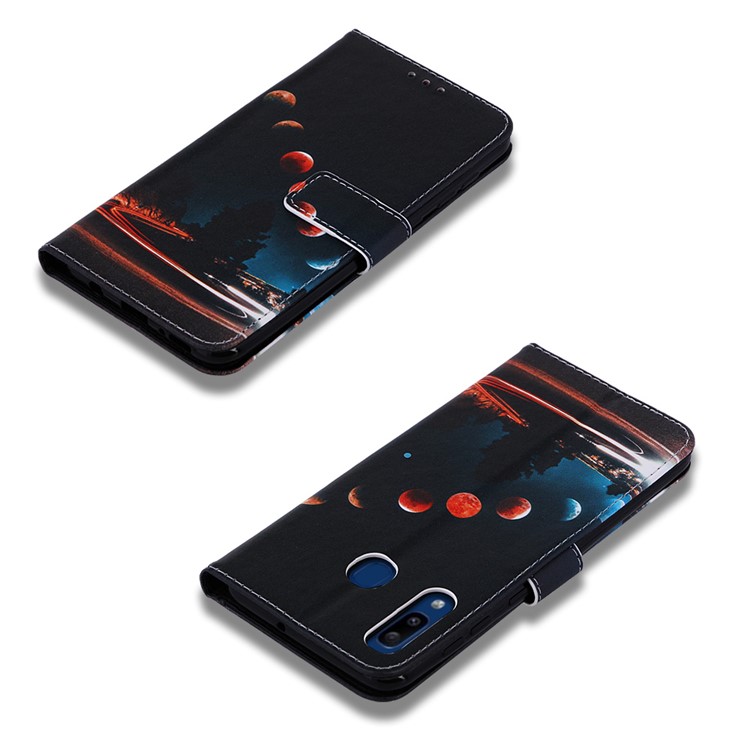 Pattern Printing Wallet Leather Stand Cover for Samsung Galaxy A30/A20 - Moon-7