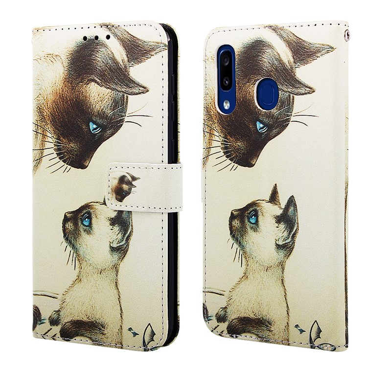 Pattern Printing Wallet Leather Stand Cover for Samsung Galaxy A30/A20 - Cat Mother and Baby-3
