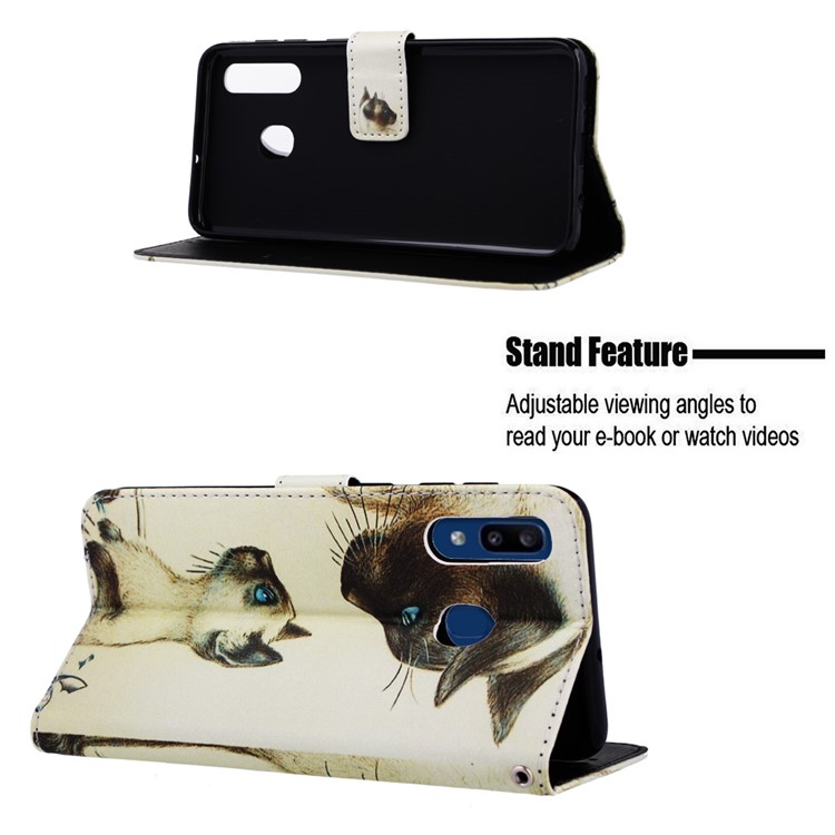 Pattern Printing Wallet Leather Stand Cover for Samsung Galaxy A30/A20 - Cat Mother and Baby-4