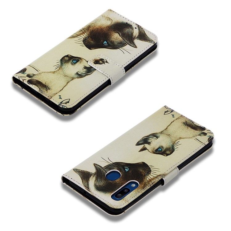 Pattern Printing Wallet Leather Stand Cover for Samsung Galaxy A30/A20 - Cat Mother and Baby-7