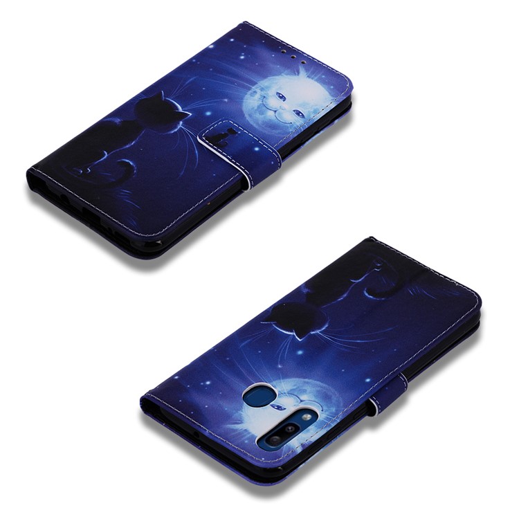 Pattern Printing Wallet Leather Stand Cover for Samsung Galaxy A30/A20 - Cat-7