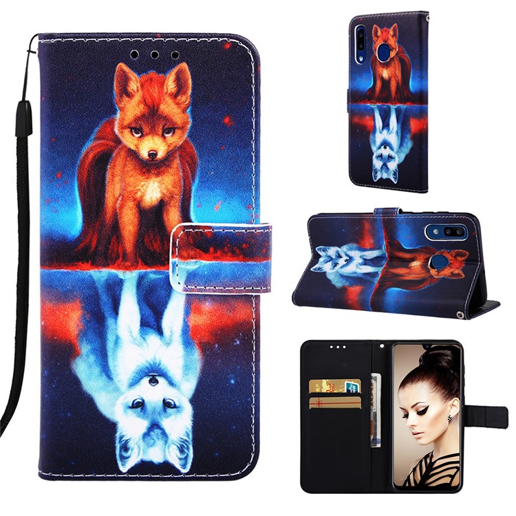 Pattern Printing Wallet Leather Stand Cover for Samsung Galaxy A30/A20 - Fox-1