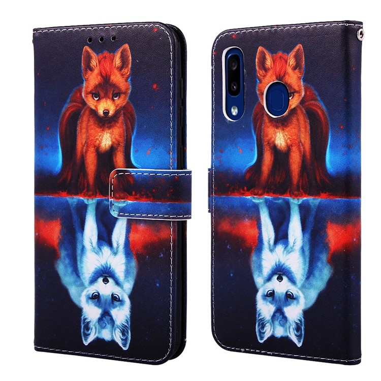 Pattern Printing Wallet Leather Stand Cover for Samsung Galaxy A30/A20 - Fox-3