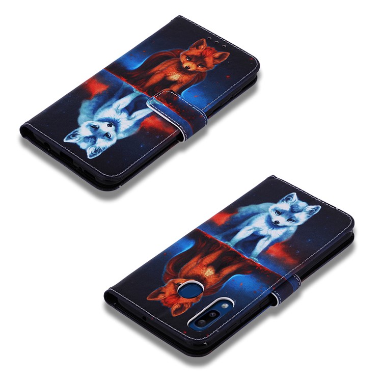Pattern Printing Wallet Leather Stand Cover for Samsung Galaxy A30/A20 - Fox-7