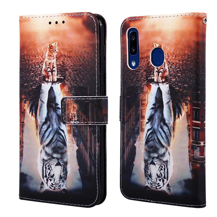 Pattern Printing Wallet Leather Stand Cover for Samsung Galaxy A30/A20 - Reflection In The Water-3
