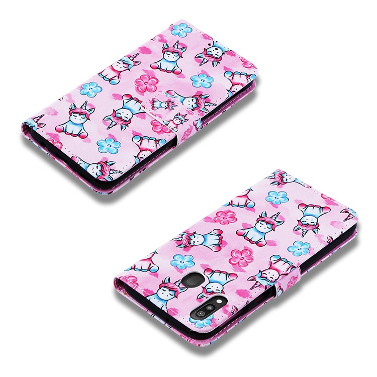 Pattern Printing Wallet Stand Leather Casing for Samsung Galaxy M20 - Unicorns and Flower-7