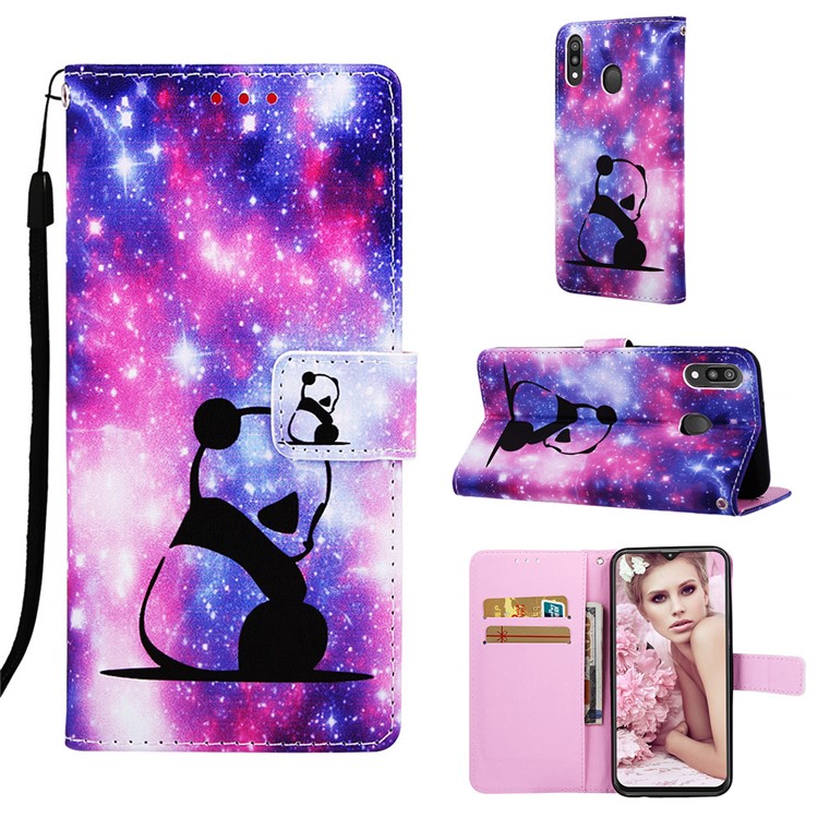 Pattern Printing Wallet Stand Leather Casing for Samsung Galaxy M20 - Panda-1