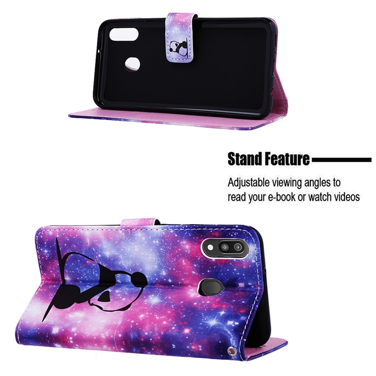 Pattern Printing Wallet Stand Leather Casing for Samsung Galaxy M20 - Panda-4
