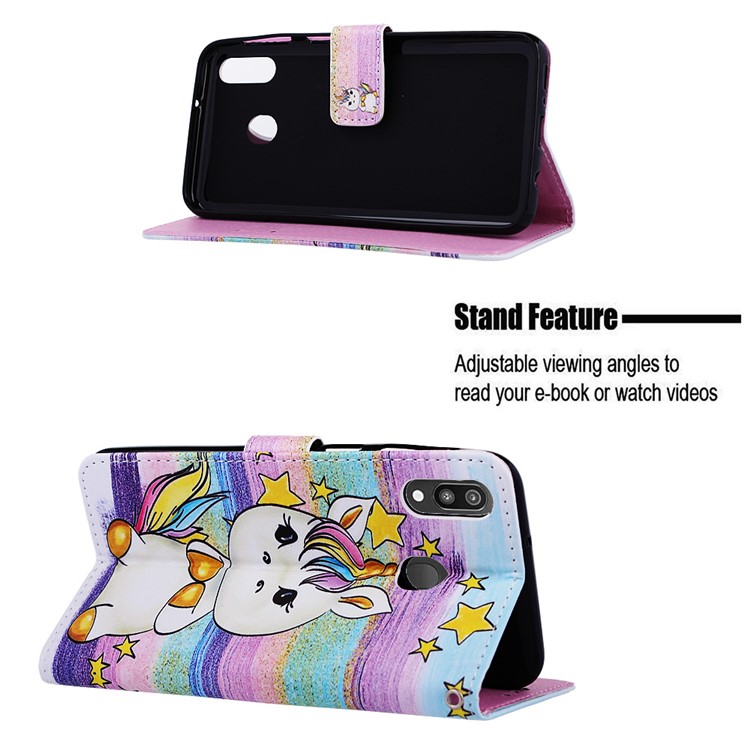 Pattern Printing Wallet Stand Leather Casing for Samsung Galaxy M20 - Star and Unicorn-4