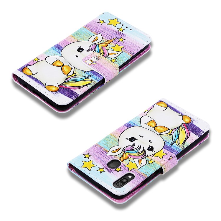 Pattern Printing Wallet Stand Leather Casing for Samsung Galaxy M20 - Star and Unicorn-7