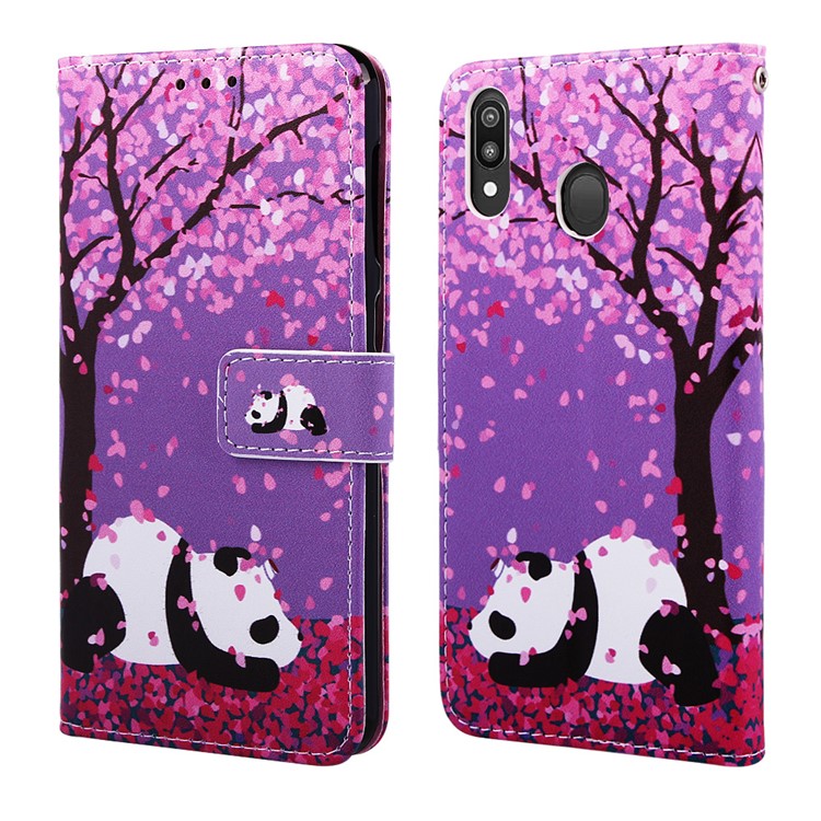 Pattern Printing Wallet Stand Leather Casing for Samsung Galaxy M20 - Panda Under The Tree-3
