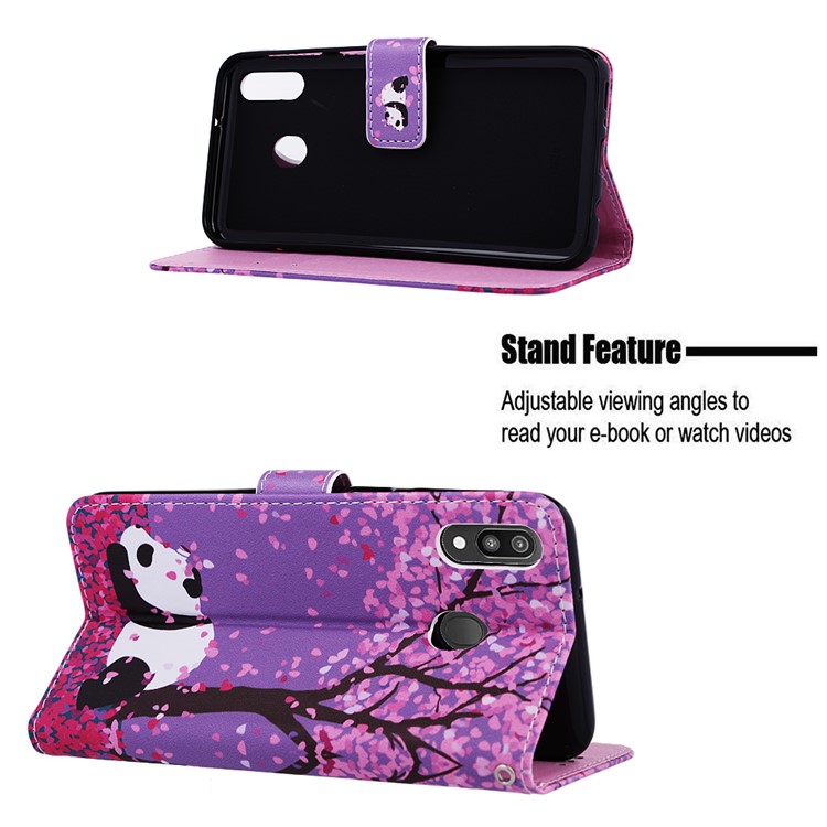 Pattern Printing Wallet Stand Leather Casing for Samsung Galaxy M20 - Panda Under The Tree-4