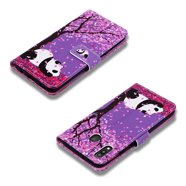 Pattern Printing Wallet Stand Leather Casing for Samsung Galaxy M20 - Panda Under The Tree-7