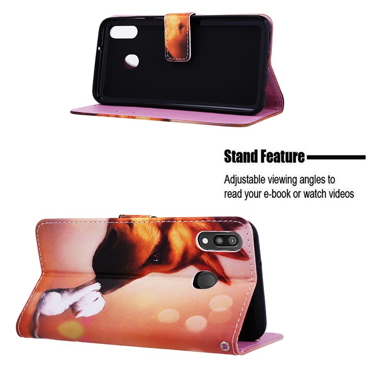 Pattern Printing Wallet Stand Leather Casing for Samsung Galaxy M20 - Cat and Dog-4
