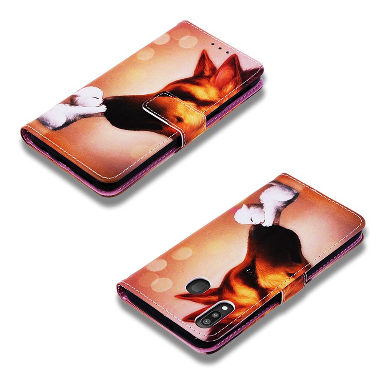 Pattern Printing Wallet Stand Leather Casing for Samsung Galaxy M20 - Cat and Dog-7