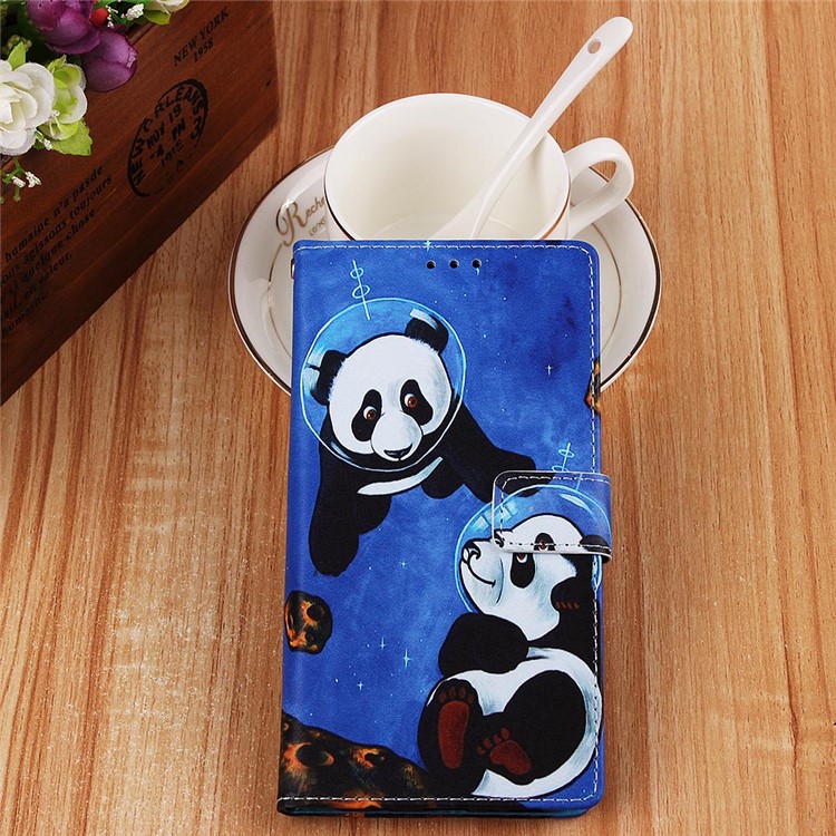 Pattern Printing Wallet Stand Leather Casing for Samsung Galaxy M20 - Two Pandas-2