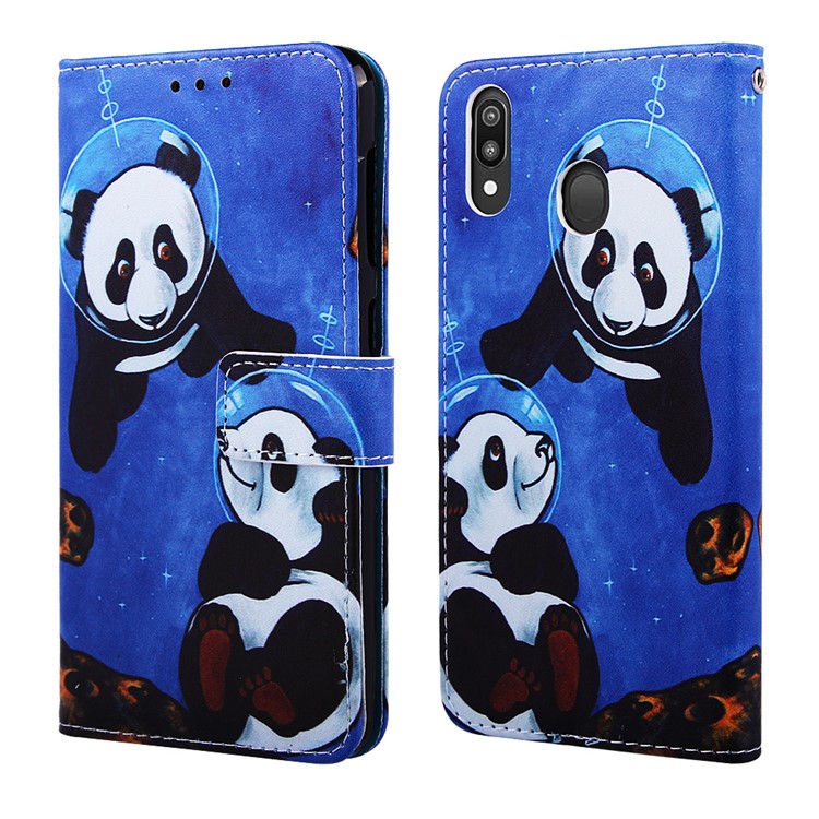 Pattern Printing Wallet Stand Leather Casing for Samsung Galaxy M20 - Two Pandas-4