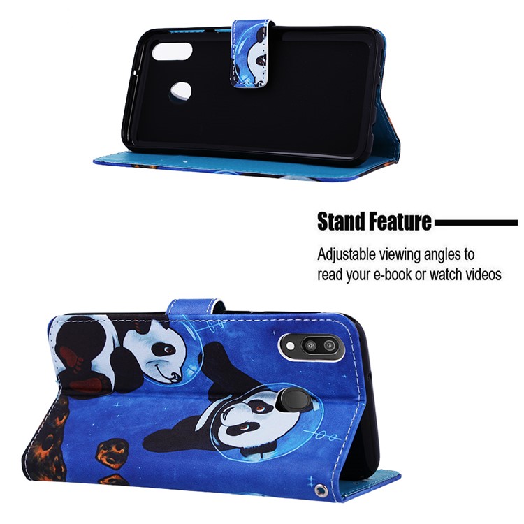 Pattern Printing Wallet Stand Leather Casing for Samsung Galaxy M20 - Two Pandas-5