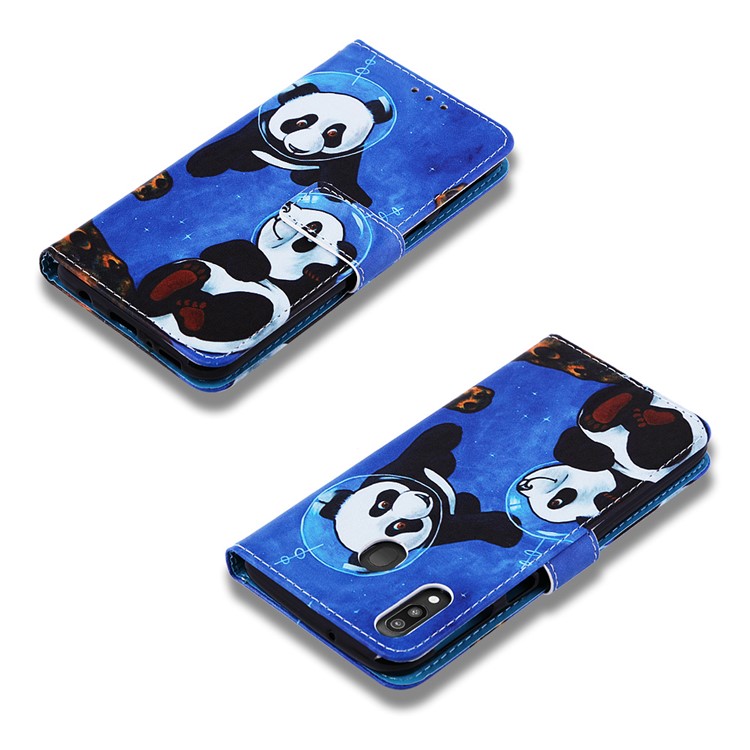 Pattern Printing Wallet Stand Leather Casing for Samsung Galaxy M20 - Two Pandas-8